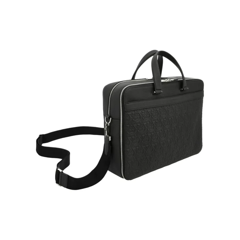 FERRAGAMO GANCINI Stamped Calfskin Handbags Briefcases Men's Black-3