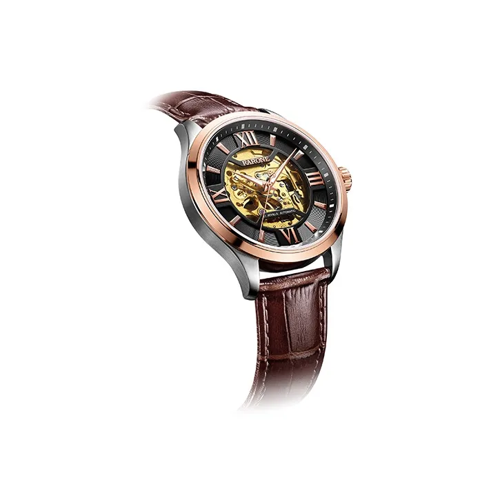 RARONE Warship Series Automatic Mechanical Movement Genuine Leather Strap Watch Men's Watches Cut-Out Dial-2