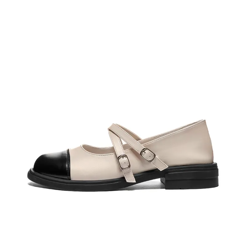 Warrior Flat Mary Jane Shoes Women's Beige Black-0