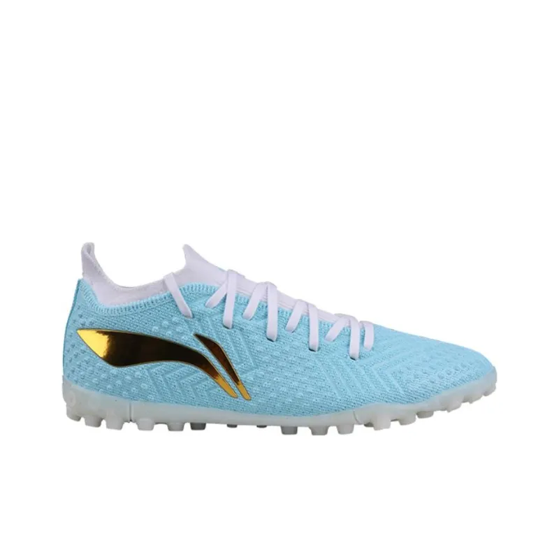 LiNing TF Rubber Broken Studs Artificial Ground Cushioning, Wear Resistant Soccer Shoes Men's Light Wax Blue-1