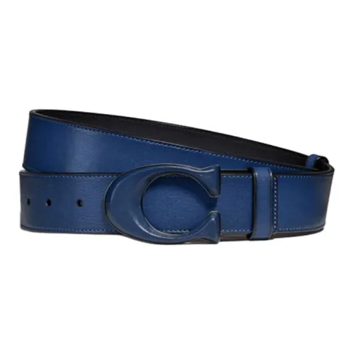 COACH Letter Logo Leather Belts Men's Blue Width: 3.8CM