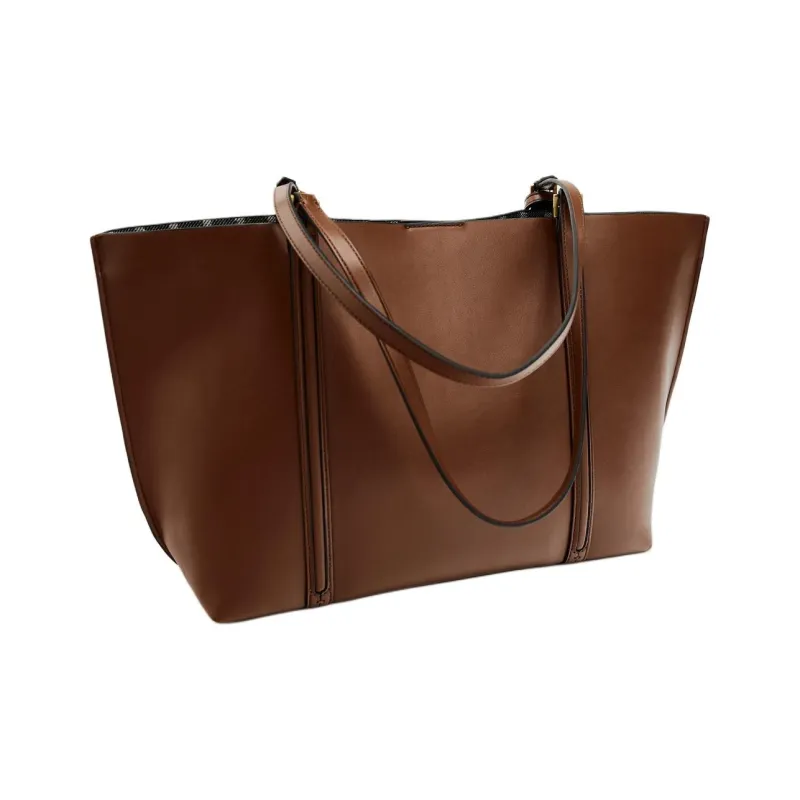 ZARA Polyurethane Tote Bag Shopping Bag Handbag Shoulder Bag Women's Brown-3