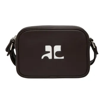 COURREGES Cow Leather Camera Bag One Shoulder Crossbody Women's Black