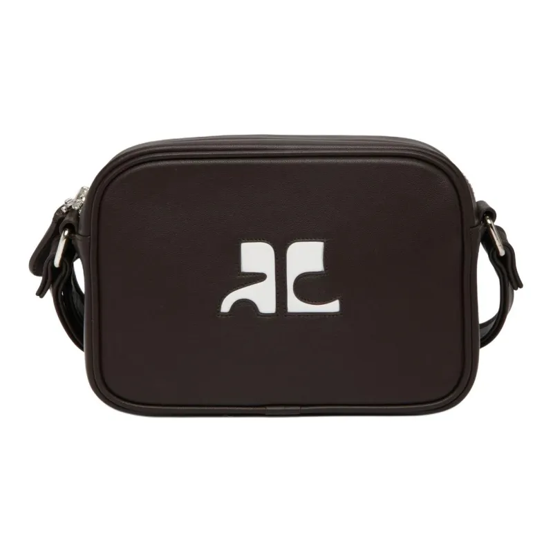 COURREGES Cow Leather Camera Bag One Shoulder Crossbody Women's Black-0