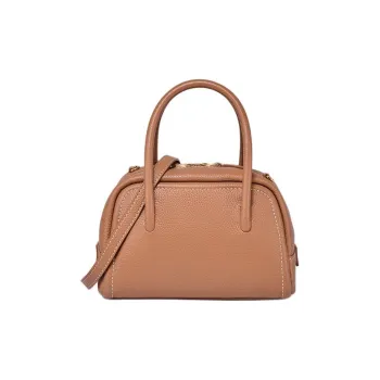 DISSONA Cow Leather Pillow Bag Bowling Bag Shoulder Bag Crossbody Bag Handbag Medium Size Women's Brown