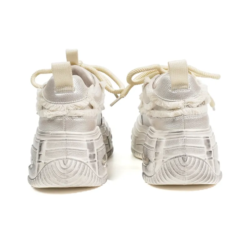 XIAOFAMIAO Low Top Chunky Sneakers Women's Champagne Silver-4