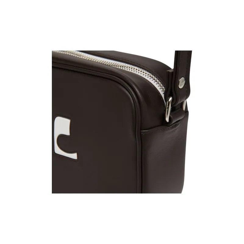 COURREGES Cow Leather Camera Bag One Shoulder Crossbody Women's Black-4