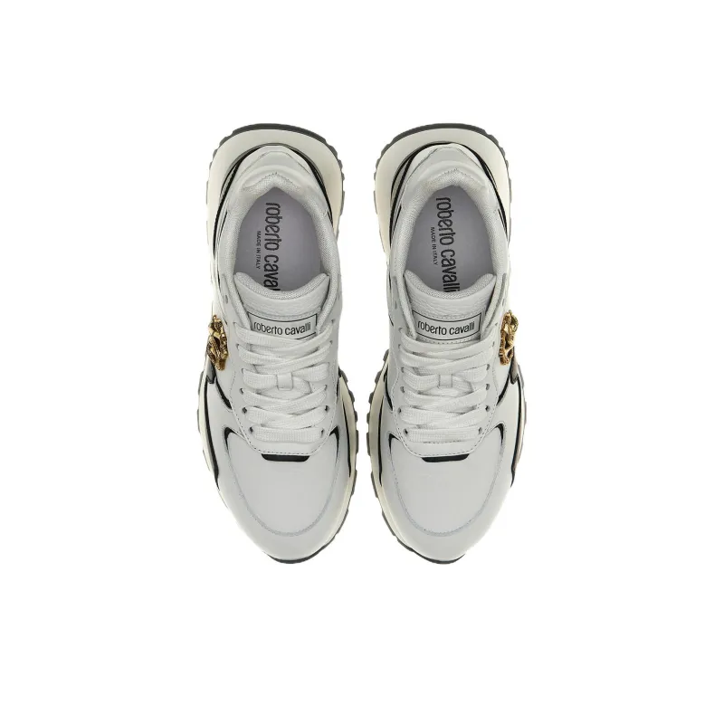 Roberto Cavalli Mirror Snake Panelled Leather Sneakers-3