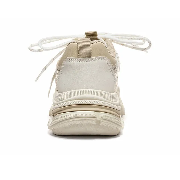 Warrior Breathable Height Increasing Low Top Chunky Sneakers Women's Beige Khaki-2