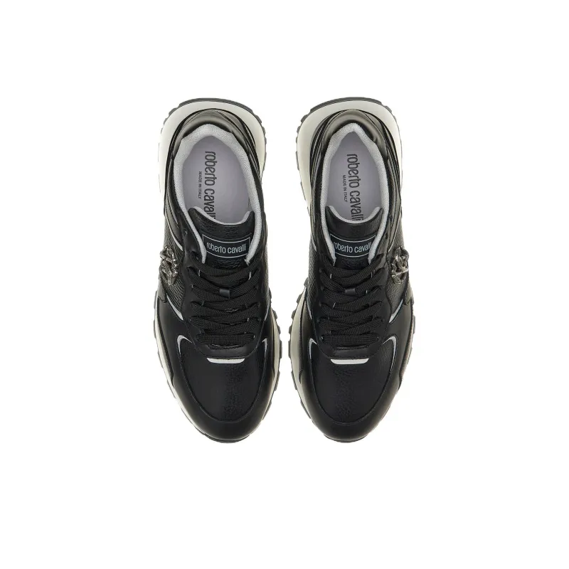 Roberto Cavalli Mirror Snake-embellished Leather Sneakers-3