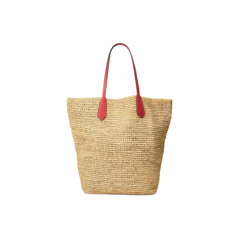 Polo Ralph Lauren Raffia Tote Bag Shopping Bag Shoulder Bag Handbag Large Size Women's Original Multicolor Red-3