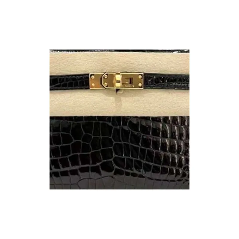 HERMES Mini Kelly Generation 1 Porosus Crocodile Leather Polished Kelly Bag Handbag Women's 89 Noir Black-1