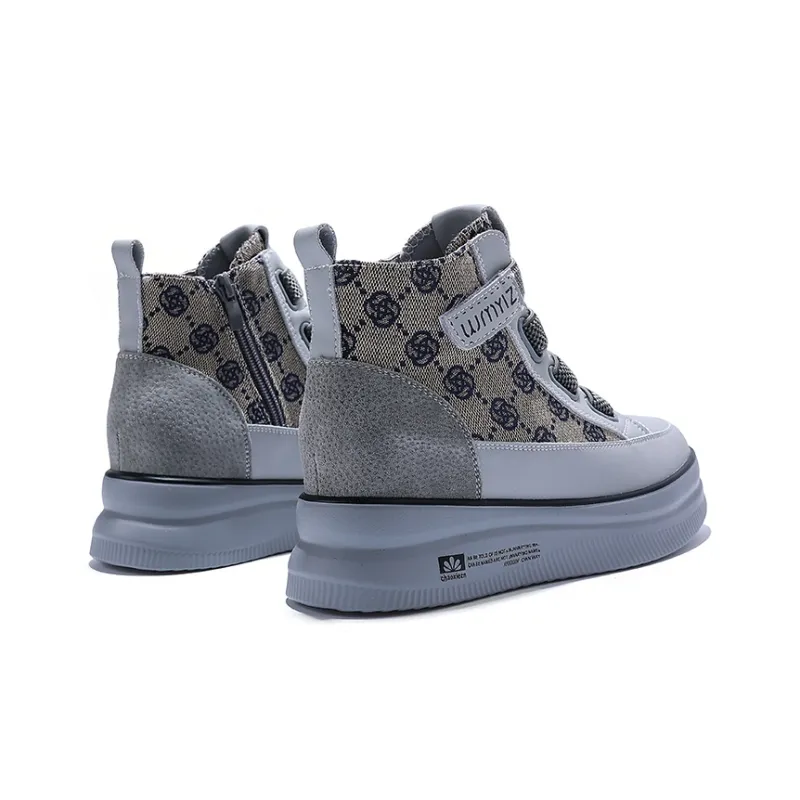 Junjali Abrasion Resistant Lightweight Height Increasing Thermal High Top Casual Shoes 6cm Women's White Gray-4