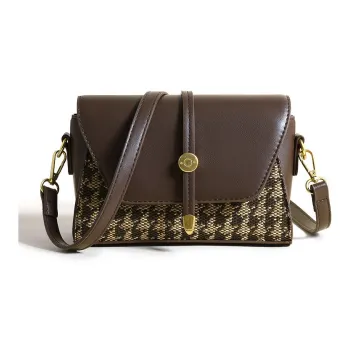 GATOER Small Square Bag Women's Advanced Touch Houndstooth Shoulder Bag Regular Brown