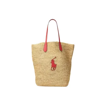 Polo Ralph Lauren Raffia Tote Bag Shopping Bag Shoulder Bag Handbag Large Size Women's Original Multicolor Red