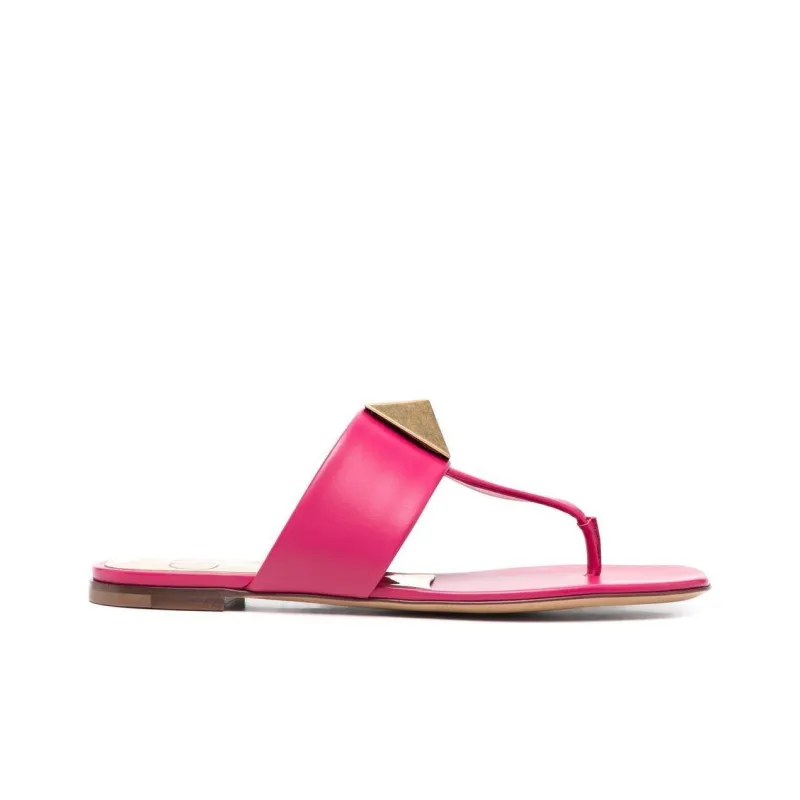 Valentino Rockstud Flip Flops Women's Rose Red-1