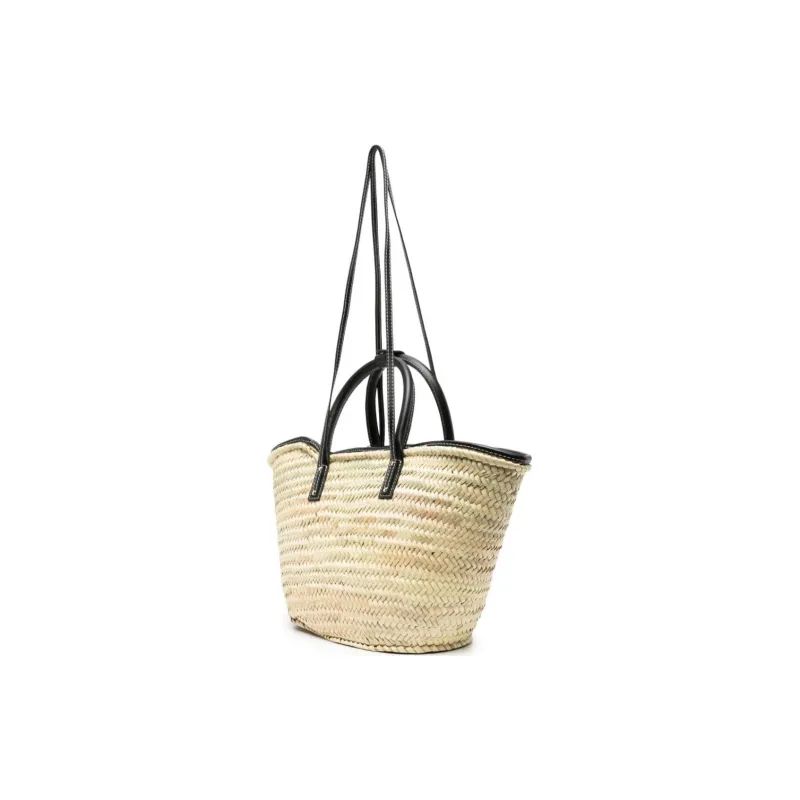 Jacquemus Raffia With Leather Tote Bag, Shopping Bag, Shoulder Bag, Crossbody Bag, Handbag Women's Black-1