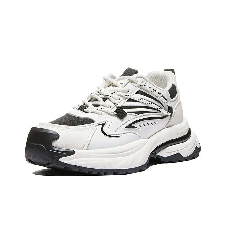 Warrior Breathable Height Increasing Low Top Chunky Sneakers Women's Beige Black-1