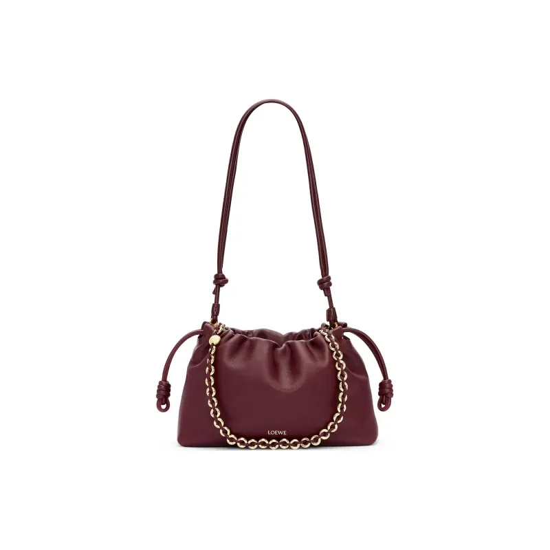 LOEWE Flamenco Soft Nappa Sheep Leather One Shoulder Crossbody Clutch Medium Size Women's Dark Burgundy Red-5