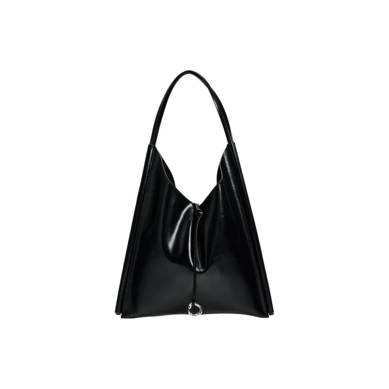 ZARA Cow Leather Tote Bag Shopping Bag Shoulder Bag Handbag Large Size Women's Black-0