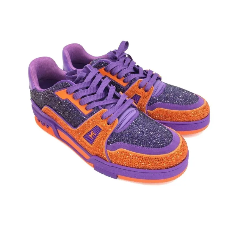 LOUIS VUITTON Trainer Low Top Stylish Skateboarding Shoes Men's Purple Orange-1