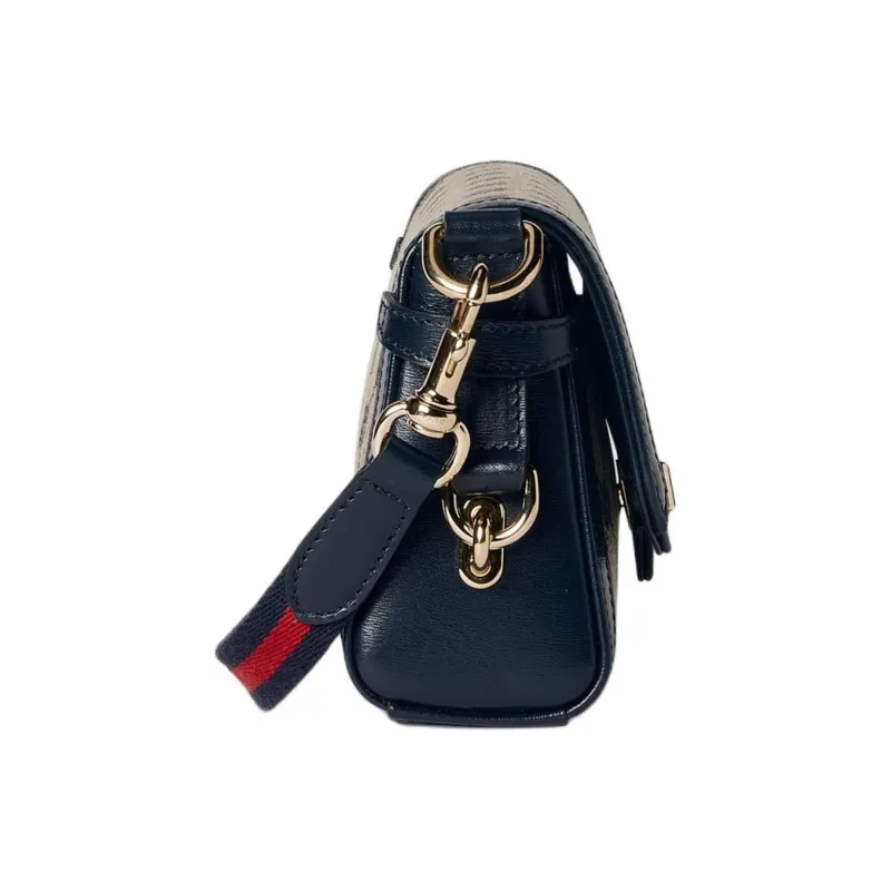 GUCCI Canvas With Leather Binding Crossbody Bag Shoulder Bag Women's Beige & Blue-2