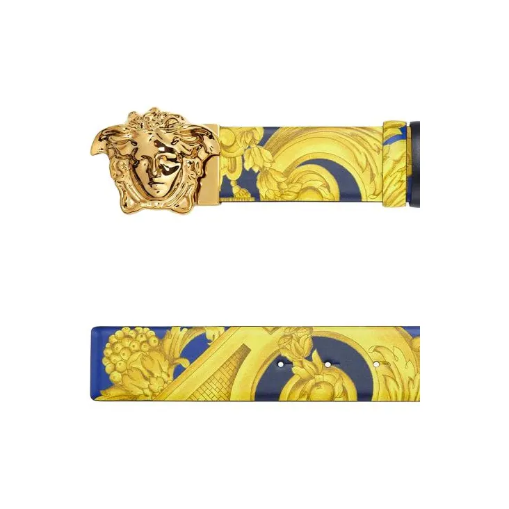 VERSACE Patterned Print Smooth Buckle Leather Belts Men's Yellow-1
