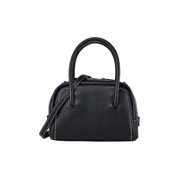 DISSONA Cow Leather Pillow Bag Bowling Bag Shoulder Bag Crossbody Bag Handbag Medium Size Women's Black