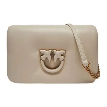 PINKO PuffLove Birds Collection Leather Crossbody Bag Shoulder Bag Women's White
