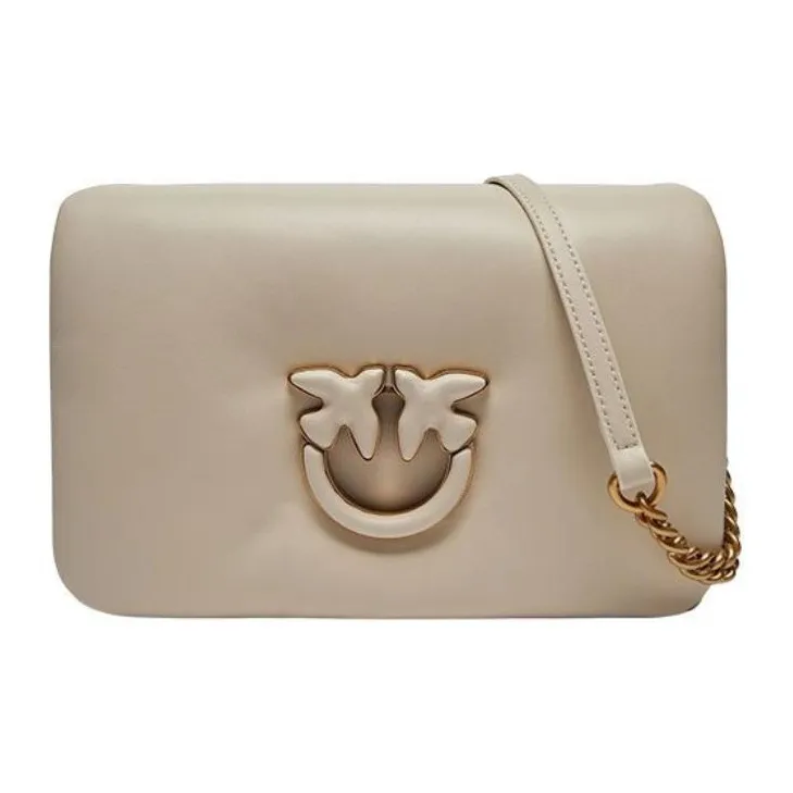 PINKO PuffLove Birds Collection Leather Crossbody Bag Shoulder Bag Women's White-0