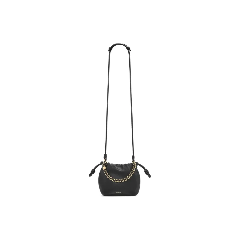 LOEWE Flamenco Nappa Sheepskin One Shoulder Crossbody Clutch Mini Women's Black-6