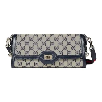 GUCCI Canvas With Leather Binding Crossbody Bag Shoulder Bag Women's Beige & Blue