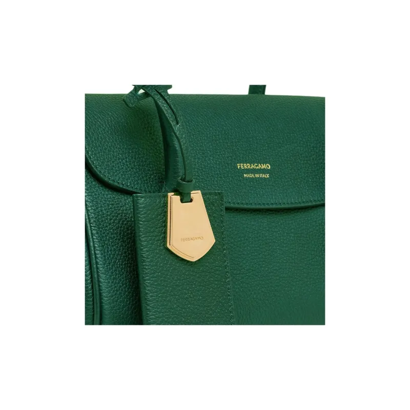 FERRAGAMO Stamped Calfskin Tote Bag Shopping Bag Bowling Bag Handbag Shoulder Bag Women's Forest Green-4
