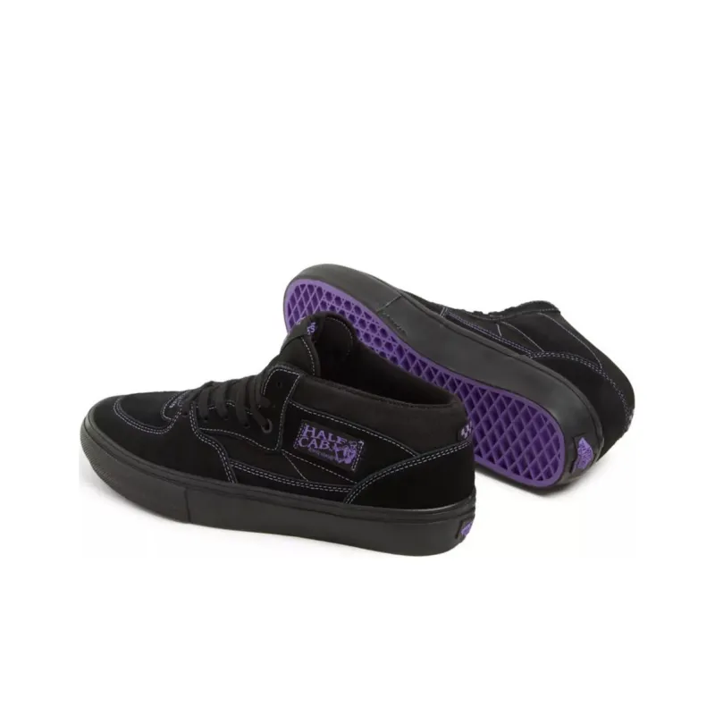 Vans Skate Half Cab Cushioning Wear Resistant Mid Top Skateboard Shoes Unisex Black Purple-3