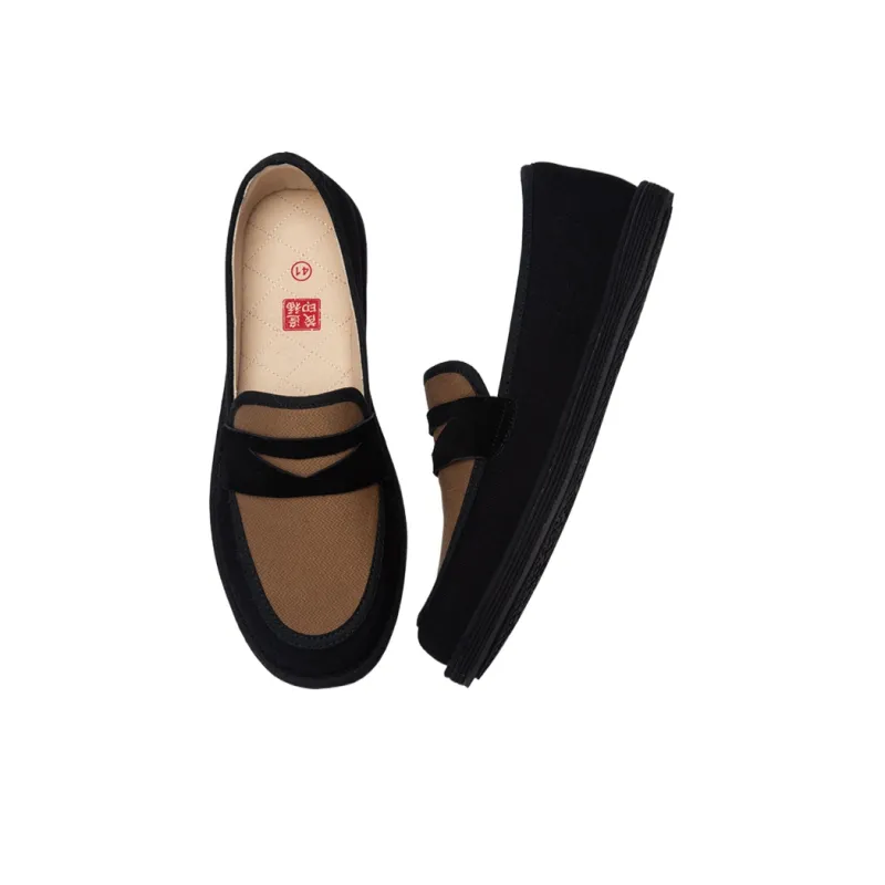 Bian Fumao Time Honored Handcrafted Multi Layer Sole Cloth Shoes Loafers Men's Black Brown-3