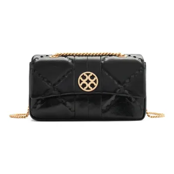 ORANGE CUBE Top Layer Grained Leather Diamond Chain Shoulder Bag Women's Black