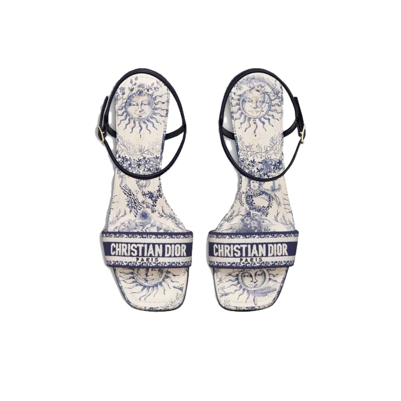 DIOR Dway One Strap Sandals 8cm Women's White Blue-4