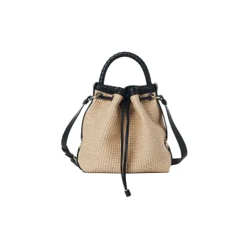Chloe Marcie Raffia With Calfskin Bucket Bag, Handbag, Shoulder Bag, Crossbody Bag Women's Hot Sand