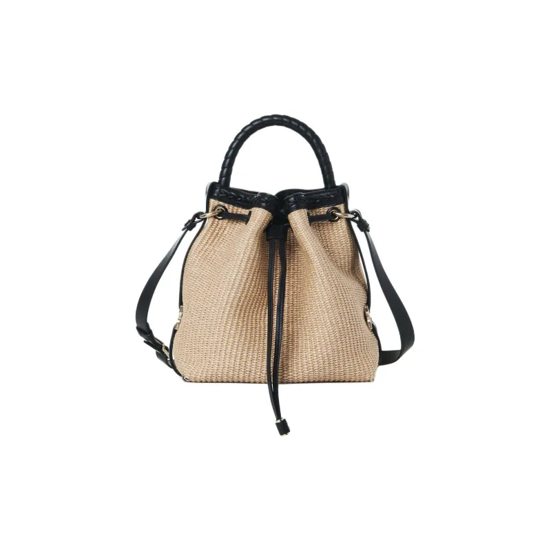 Chloe Marcie Raffia With Calfskin Bucket Bag, Handbag, Shoulder Bag, Crossbody Bag Women's Hot Sand-0