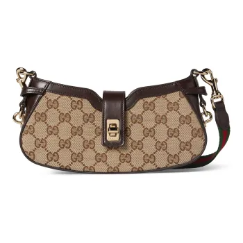 GUCCI Original GG Canvas With Leather Trim Crossbody Bag, Shoulder Bag Women's Beige & Ebony