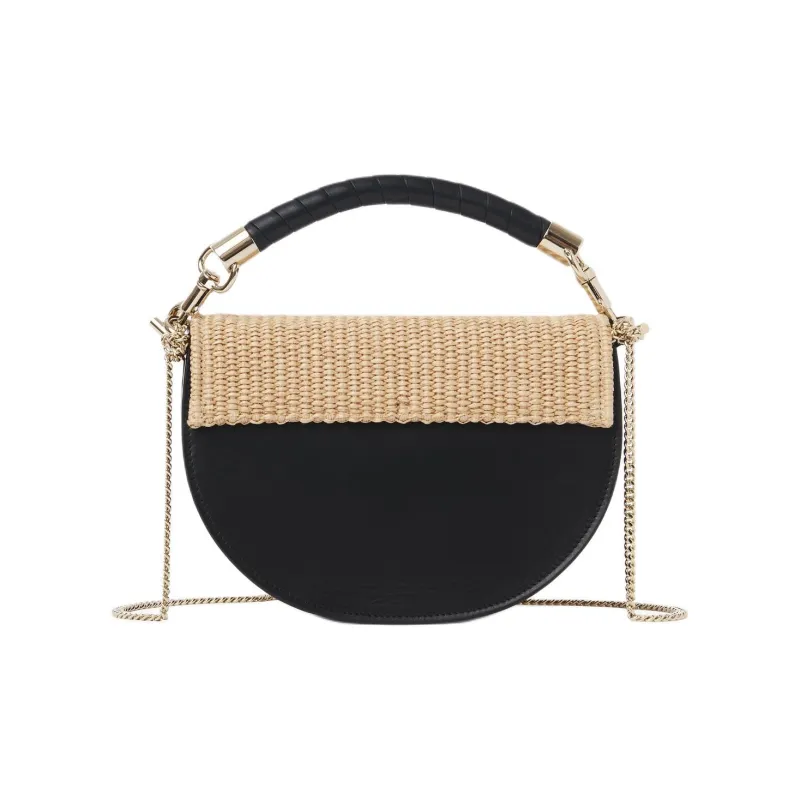 Chloe Marcie Raffia With Calfskin Handbag Shoulder Bag Crossbody Bag Women's Hot Sand Color-2
