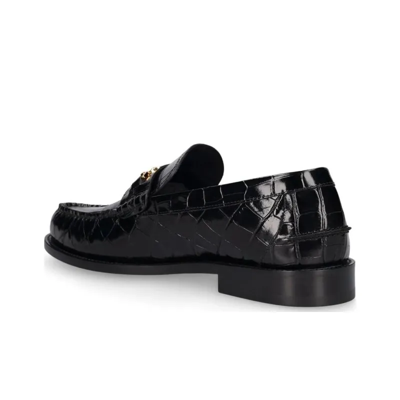 VERSACE Medusa Crocodile-embossed Leather Loafers-3