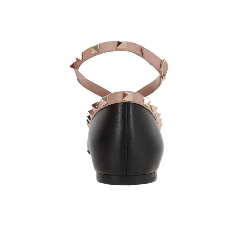 Valentino Garavani Rockstud Leather Ballerina Shoes-3