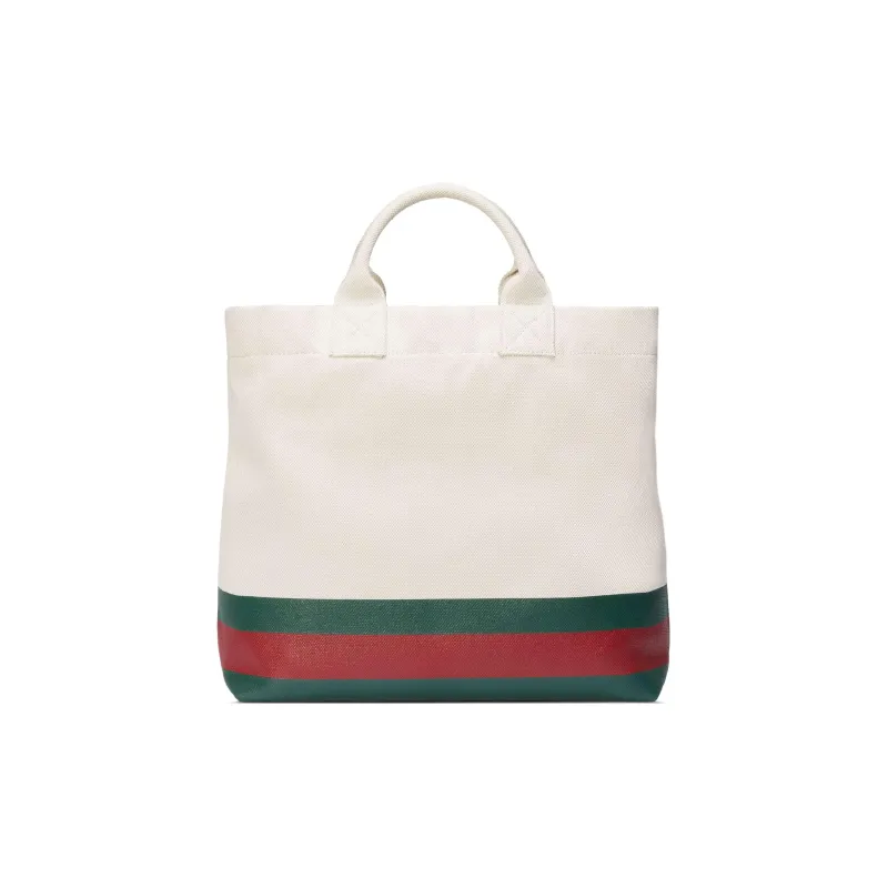 GUCCI Natural Canvas Tote Bag Shopping Bag Shoulder Bag Crossbody Bag Handbag Canvas Bag Medium Size Men's White Green-3