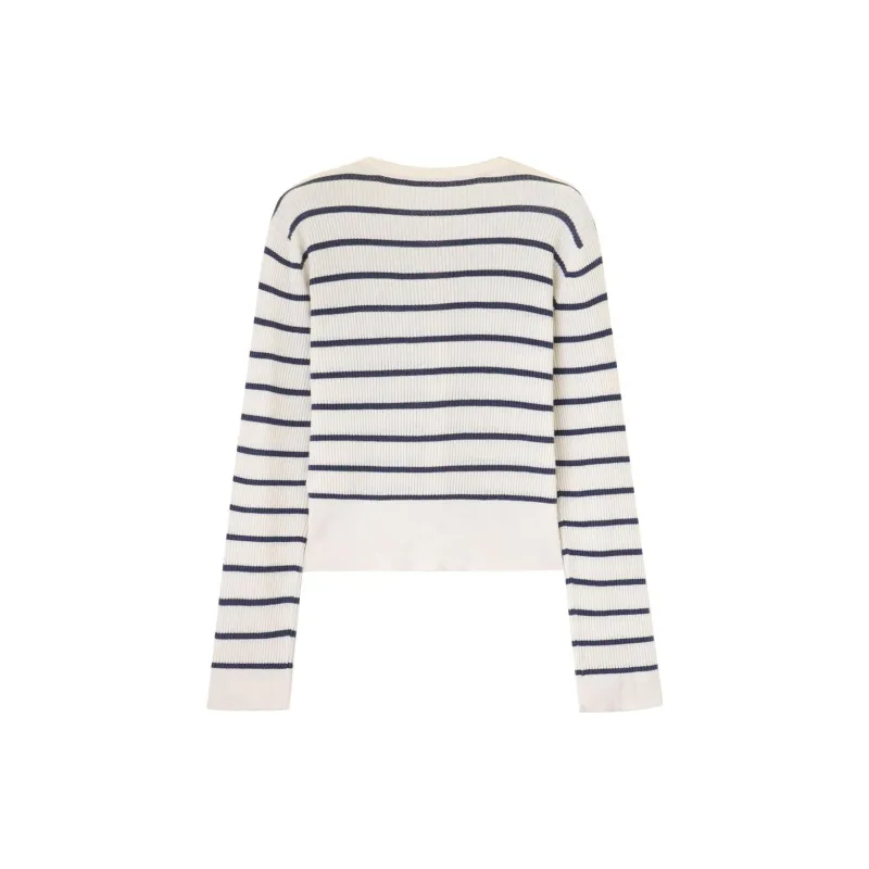 NAWAIN Sweater Women's Beige Blue Stripes-1