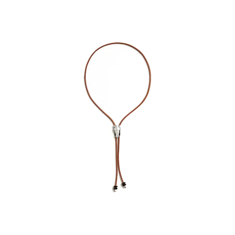 HERMES Destrier Ox Horn Leather Metal Palladium Plated Necklaces Men's Brown-1