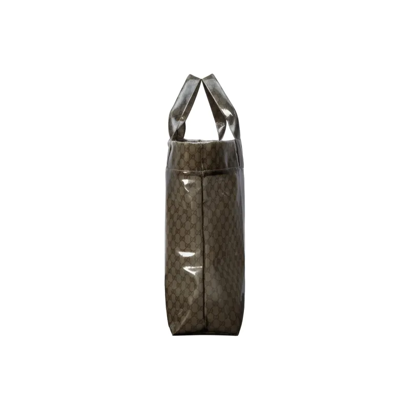 GUCCI Transparent Fabric Tote Bag Shopping Bag Handbag Large Size Men's Beige & Ebony-2