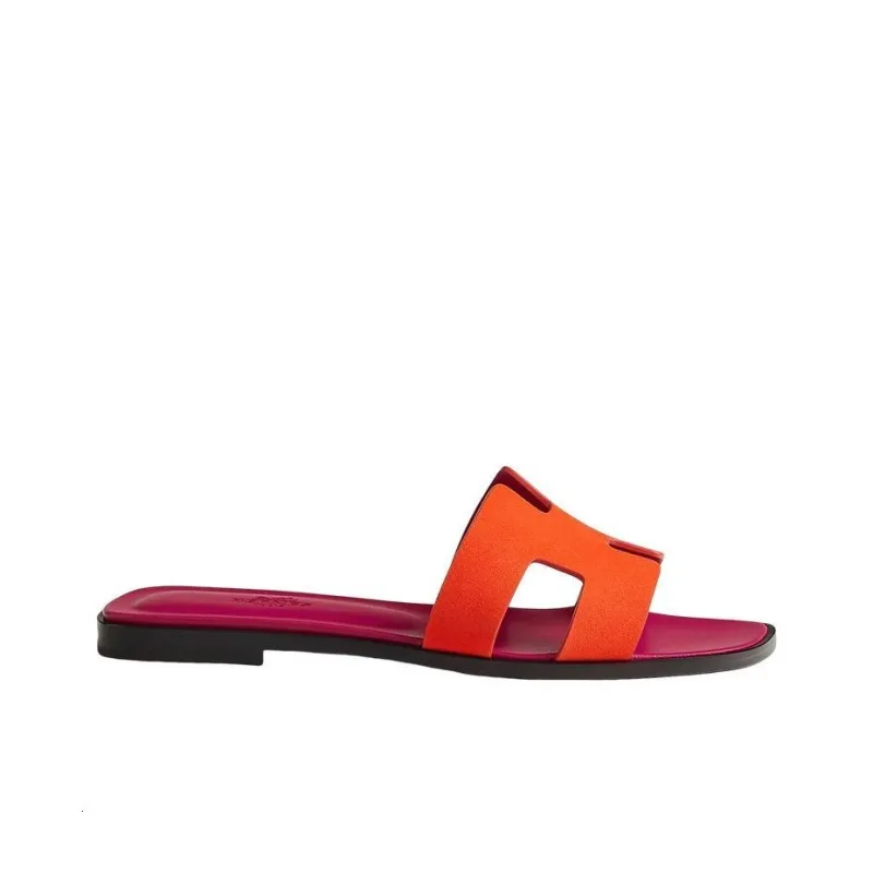 HERMES Oran Sandal Orange Synthetique Suede Goatskin-1