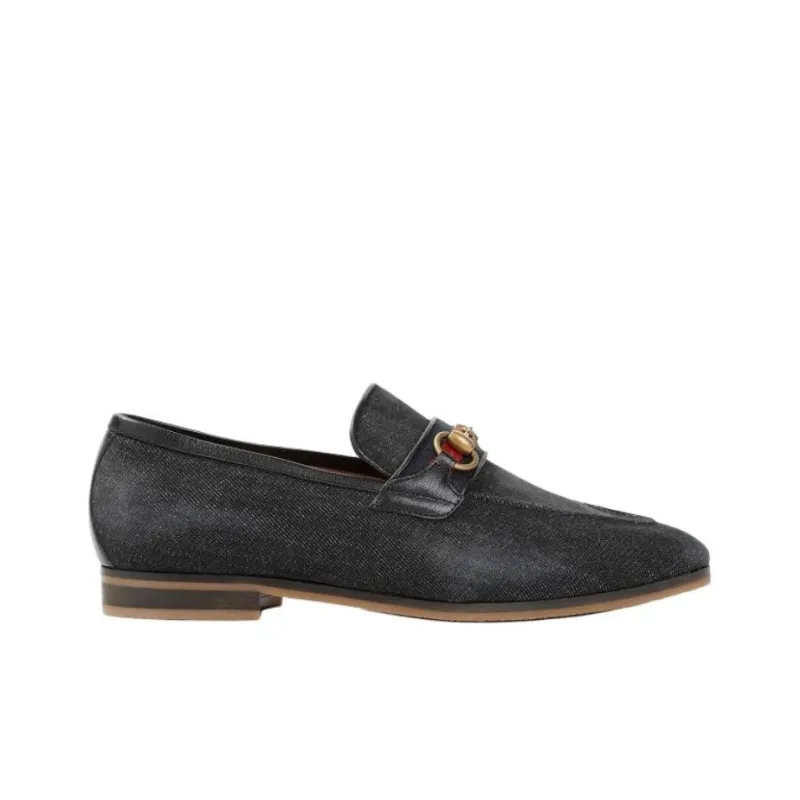GUCCI Horsebit-detail Denim Loafers-1