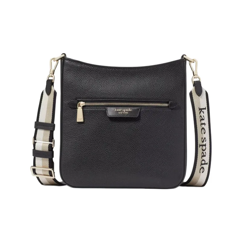 Kate Spade Hudson Litchi Grain Leather Messenger Bag Shoulder Bag Crossbody Bag Women's Black-0